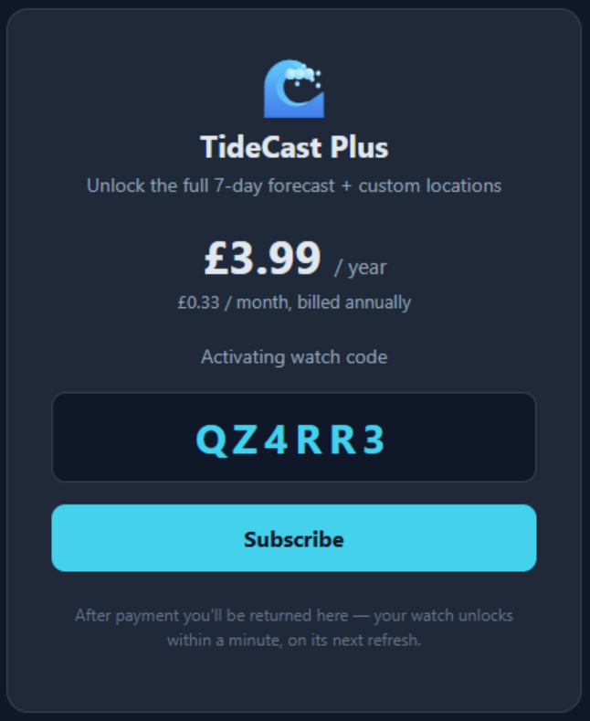 TideCast Activate Plus code screen